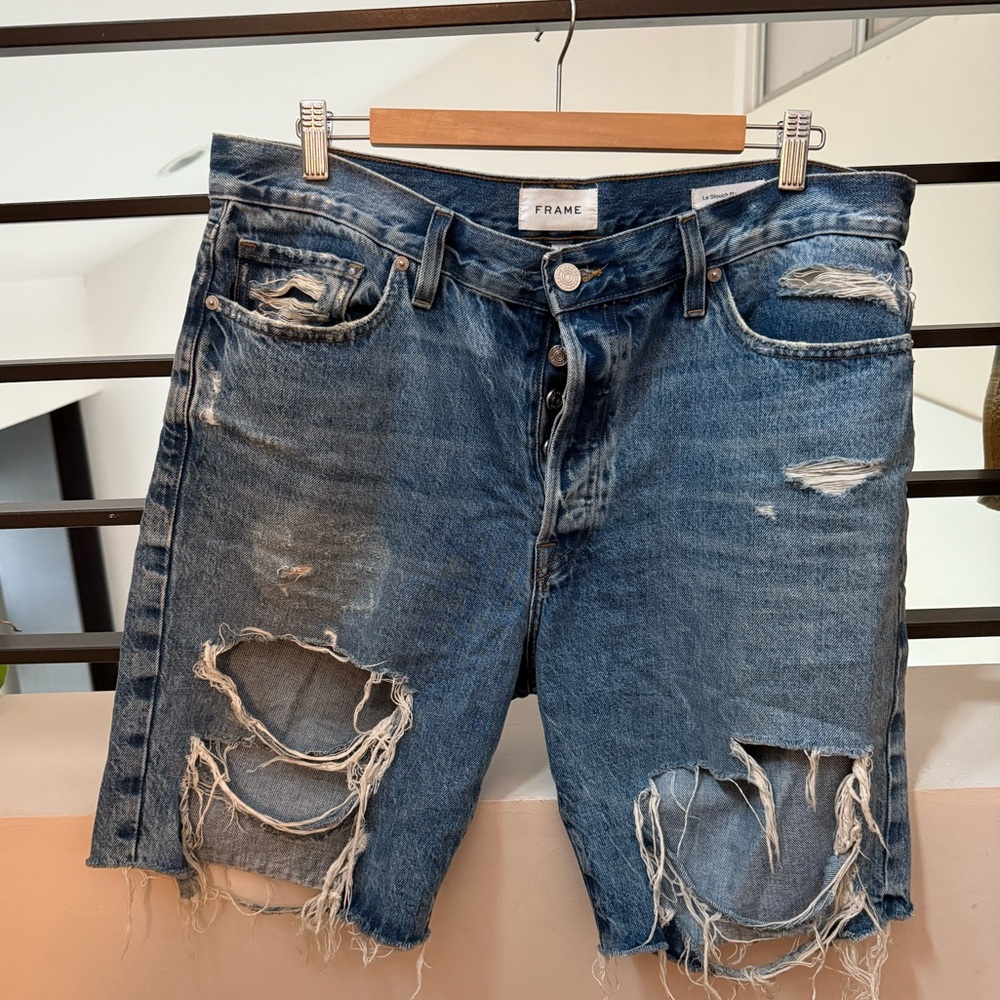 Frame Le Slouch Bermuda Distressed Jean Shorts